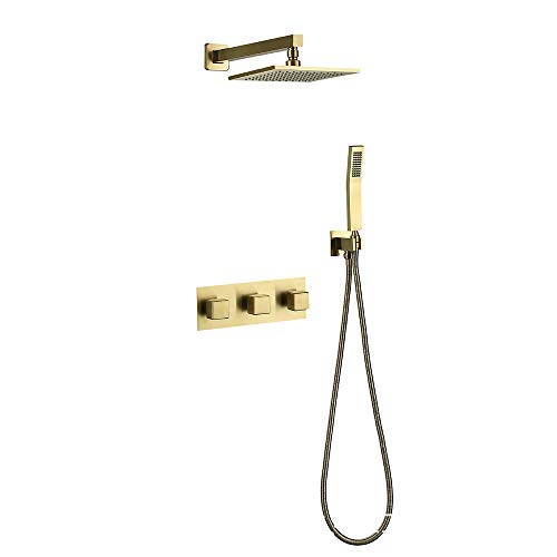 Duschsystem aus gebürstetem Gold mit heißem und kaltem Wasser, an der Wand montiertes, verdecktes Dusch-Kombi-Set, multifunktionales Duscharmatur-Set mit Regenduschkopf, H von SGKOMN