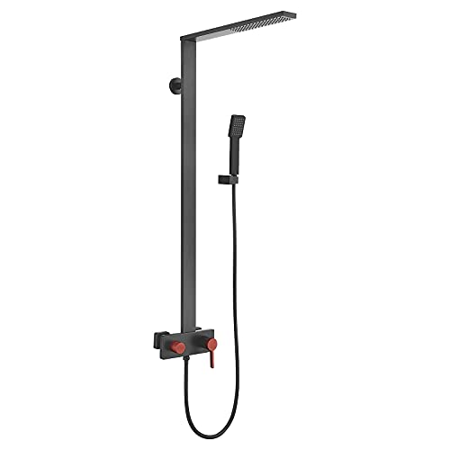 Duschsystem mit Wannenauslauf, Duscharmatur mit Handbrause und Regenduschkopf, Dusch-Kombi-Set, Wandmontage, Wannen- und Duschverkleidungsset, Warm- und Kaltwasser, Rot(Black Red) von SGKOMN