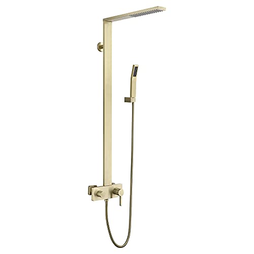 Duschsystem mit Wannenauslauf, Duscharmatur mit Handbrause und Regenduschkopf, Dusch-Kombi-Set, Wandmontage, Wannen- und Duschverkleidungsset, Warm- und Kaltwasser, Rot(Brushed Gold) von SGKOMN