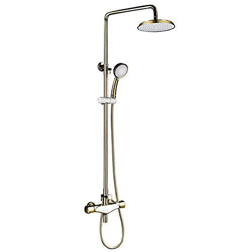 Duschsystem mit Warm- und Kaltwasser, Badezimmer-Dusch-Kombi-Set, Multifunktions-Duscharmatur-Set mit Regenduschkopf, Handbrause, Badewannenarmatur(Zirconium Gold and White) von SGKOMN