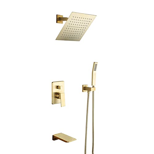 Duschsystem mit Wasserfall-Wannenauslauf-Wasserhahn-Set, komplettes Regenmischer-Kombi-Set mit Regenduschkopf, Handbrause von SGKOMN
