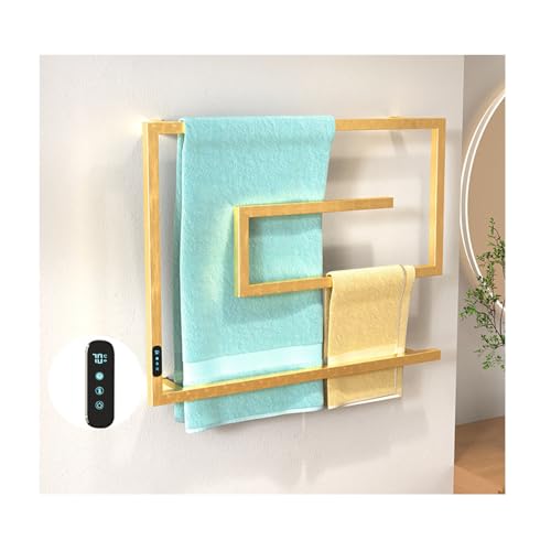 Elektrisch beheizte Handtuchhalter mit 4 Stangen, Handtuchwärmer aus Edelstahl zur Wandmontage, Handtuchtrockner für Badezimmer mit Timer und LCD-Anzeige für konstante Temper, Brushed Gold-Hardwired von SGKOMN
