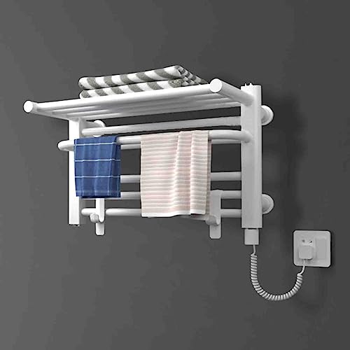 Elektrisch beheizter Handtuchhalter-Heizkörper, an der Wand montierter Handtuchwärmer aus Kohlenstoffstahl mit oberem Ablagefach, intelligenter thermostatischer Handtuchtrock, White-220V Right Line von SGKOMN