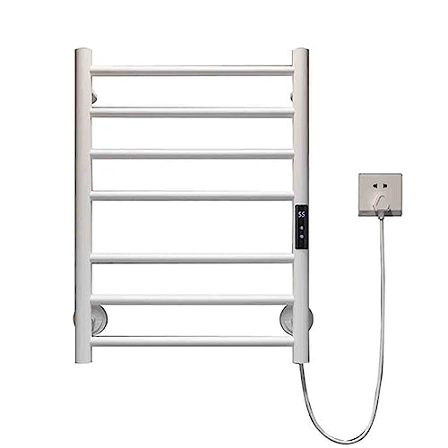 Elektrischer Handtuchwärmer, beheizter Handtuchhalter aus Edelstahl mit 7 Stangen, intelligenter Handtuchtrockner zur Wandmontage für das Badezimmer, White-220V Right Line von SGKOMN