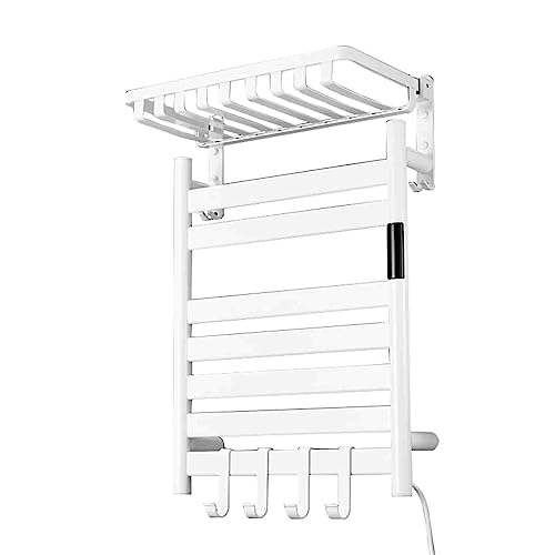 Elektrischer Handtuchwärmer mit Timer, beheizte Handtuchwärmerständer, an der Wand montierter intelligenter elektrischer Handtuchhalter, beheizte Handtuchhalter aus Aluminium, White-220V Right Line von SGKOMN