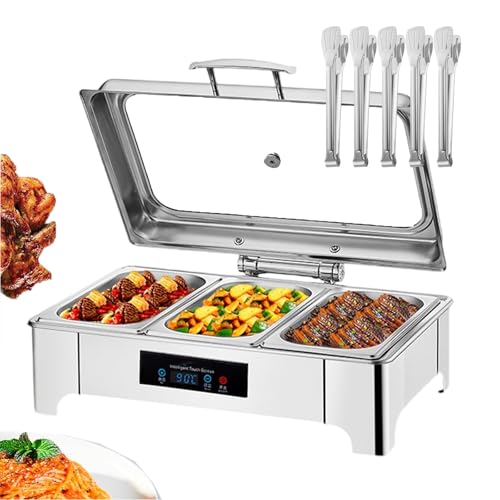 Elektrischer Warmhaltegerät für warme Speisen mit Touchscreen, Buffetwärmer für den gewerblichen Gebrauch mit großem transparenten Glasdeckel, Chafing Dish-Buffet-Set für den, grids von SGKOMN
