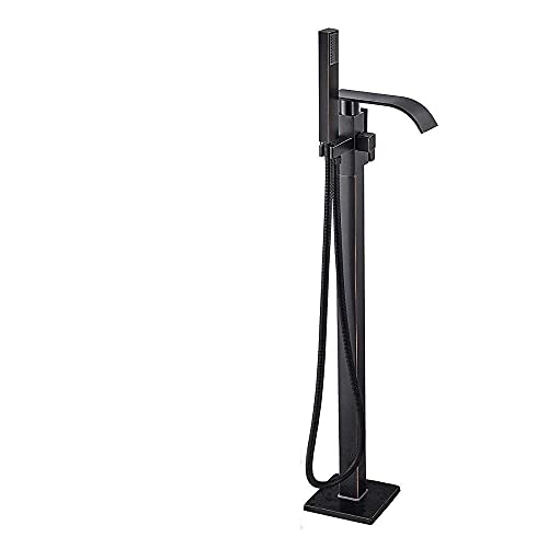 Freistehende Badewanne, Bodenmontage, Wasserhahn-Set, Kunststoff, Handbrause, Wasserfall, Badewannenauslauf, Badewannenmischbatterie, Chrom-Finish, A(Black Bronze) von SGKOMN