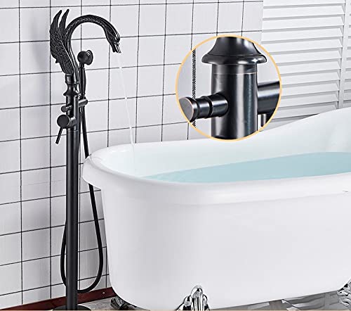 Freistehende Badewannenarmatur aus Messing in Schwarzbronze, Handbrause, Einhebel-Wannenmischbatterie, bodenmontiertes Badewannenset(Black Bronze a) von SGKOMN