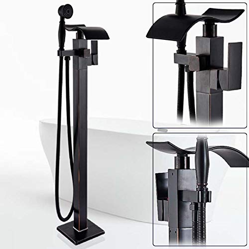Freistehende Badewannenarmatur aus schwarzer Bronze, Einhebelmischer aus Messing, Wasserfall-Badewannenmischer, bodenmontiertes Badewannen-Duschset mit Klauenfüßen, gebürs(Black Bronze Tap B) von SGKOMN