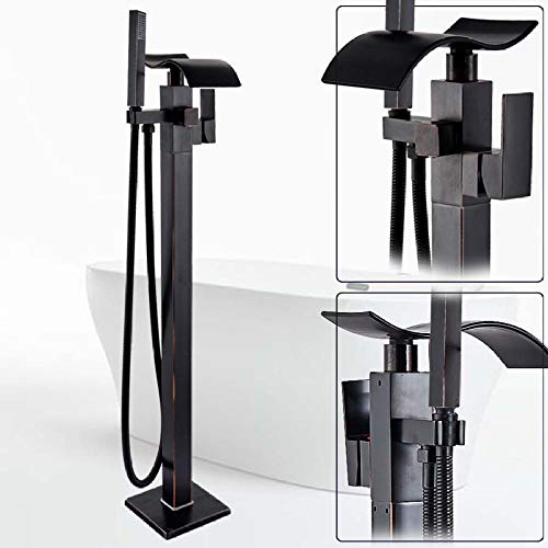 Freistehende Badewannenarmatur aus schwarzer Bronze, Einhebelmischer aus Messing, Wasserfall-Badewannenmischer, bodenmontiertes Badewannen-Duschset mit Klauenfüßen, gebürs(Black Bronze Tap a) von SGKOMN