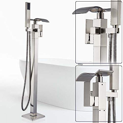 Freistehende Badewannenarmatur aus schwarzer Bronze, Einhebelmischer aus Messing, Wasserfall-Badewannenmischer, bodenmontiertes Badewannen-Duschset mit Klauenfüßen, gebürs(Brushed Nicke Faucet) von SGKOMN
