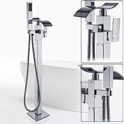 Freistehende Badewannenarmatur aus schwarzer Bronze, Einhebelmischer aus Messing, Wasserfall-Badewannenmischer, bodenmontiertes Badewannen-Duschset mit Klauenfüßen, gebürs(Chrome Tub Faucet) von SGKOMN