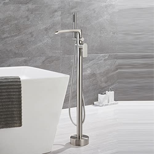 Freistehende Badewannenarmaturen, 360° schwenkbarer Auslauf, Badezimmerarmaturen, Mischbatterie, Wasserfall mit Duschkopf, Schwarz(Brushed) von SGKOMN