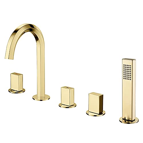 Fünfteiliger Badewannenhahn, Waschbeckenhahn, Waschbecken-Mischbatterie mit heißem und kaltem Wasser, Badewannen-Duschhahn-Set aus Kupfer, Galvanik,A(A) von SGKOMN