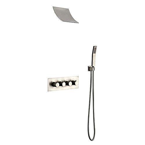 Gebürstetes Duschsystem mit heißem und kaltem Wasser, an der Wand montiertes, verdecktes Dusch-Kombi-Set, multifunktionales Duscharmatur-Set mit Wasserfall-Duschkopf, Hand von SGKOMN