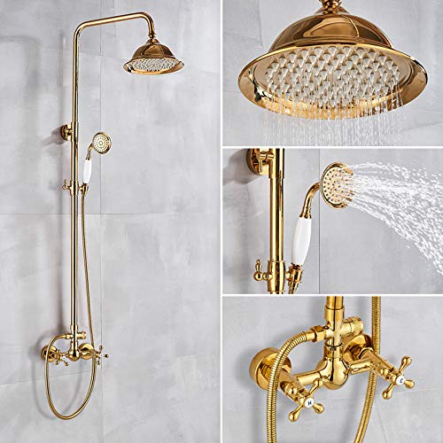 Gold-Duscharmatur, Badewannen-Duschmischbatterie, 8 Regenduschen, goldener Duschkopf, Badewannen-Duschset mit Handbrause, Badewannenarmatur, Wandmontage, Gold B-Stil(Gold E Style) von SGKOMN