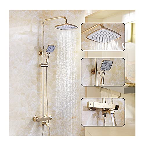 Gold Regenmischer Duschsystem mit Thermostat, Messing Badezimmer Duscharmatur Set mit Regenduschkopf, Handbrause, Badewannenarmatur,B(A) von SGKOMN