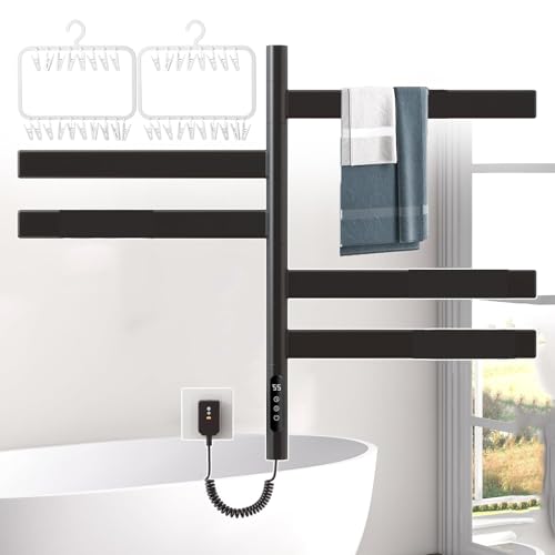 Handtuchwärmer mit 5 Stangen, 85 W, drehbarer elektrischer Handtuchwärmer, wandmontierter beheizter Handtuchhalter – Tragkraft 30 kg, LED-Touchdisplay, Touchscreen, 360°, TRO, Black Handtuchwärmer mit 5 Stangen, 85 W, drehbarer elektrischer Handtuchwärmer, wandmontierter beheizter Handtuchhalter – Tragkraft 30 kg, LED-Touchdisplay, Touchscreen, 360°, TRO, Black von SGKOMN