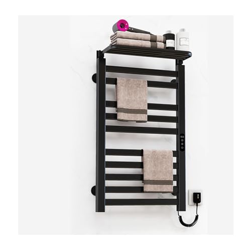 Handtuchwärmer zum Einstecken, 10 Stangen für das Badezimmer, energieeffizienter beheizter Handtuchhalter mit Timer, an der Wand montierter beheizter Handtuchtrockner, Black-Right Line von SGKOMN
