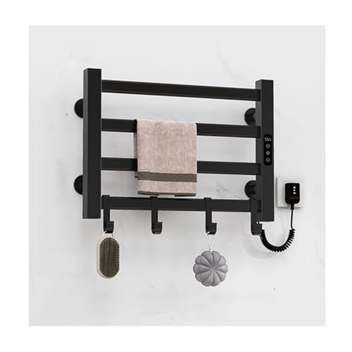 Handtuchwärmer zur Wandmontage, Handtuchwärmer mit 4 Stangen für Badezimmer, energieeffizienter Handtuchwärmer mit Timer, Black-Right Line von SGKOMN