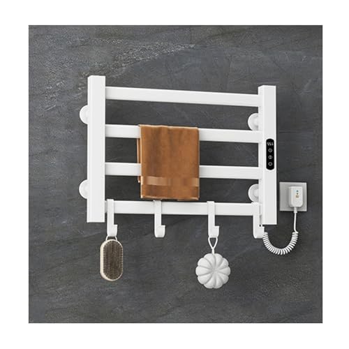 Handtuchwärmer zur Wandmontage, Handtuchwärmer mit 4 Stangen für Badezimmer, energieeffizienter Handtuchwärmer mit Timer, White-Right Line von SGKOMN