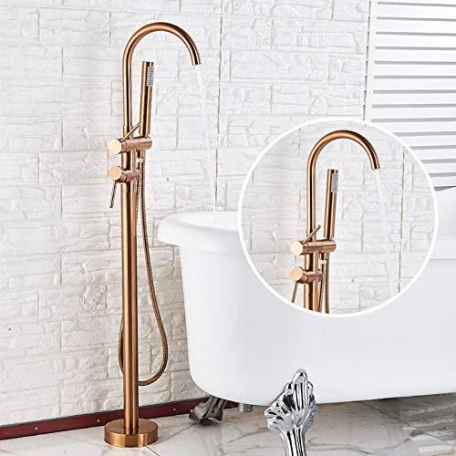 Luxuriöses, goldfarbenes, bodenmontiertes Wannen-Waschbecken-Wasserhahn-Set mit einem Griff für Badezimmer, Badewanne und Dusche, freistehende Badewannenmischbatterie mit (Brush Rose Gold) von SGKOMN