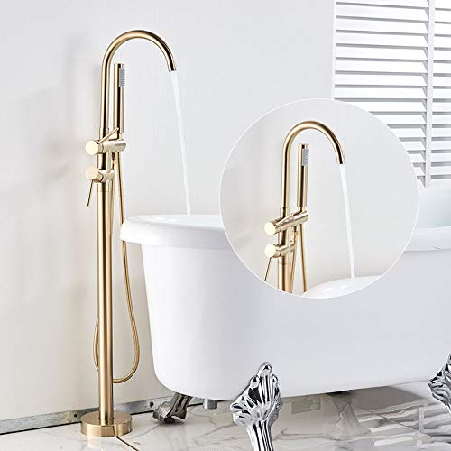 Luxuriöses, goldfarbenes, bodenmontiertes Wannen-Waschbecken-Wasserhahn-Set mit einem Griff für Badezimmer, Badewanne und Dusche, freistehende Badewannenmischbatterie mit (Brushed Gold) von SGKOMN