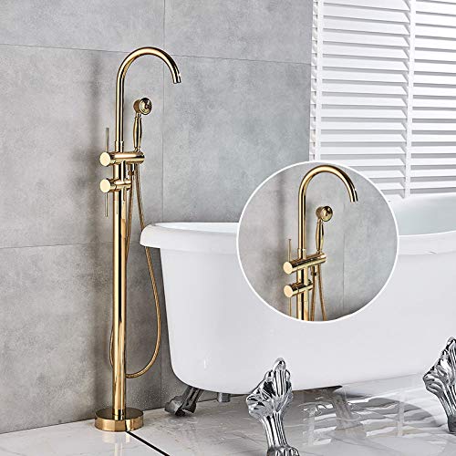 Luxuriöses, goldfarbenes, bodenmontiertes Wannen-Waschbecken-Wasserhahn-Set mit einem Griff für Badezimmer, Badewanne und Dusche, freistehende Badewannenmischbatterie mit (Gold B) von SGKOMN
