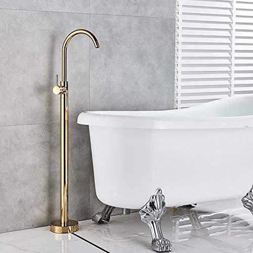 Luxuriöses, goldfarbenes, bodenmontiertes Wannen-Waschbecken-Wasserhahn-Set mit einem Griff für Badezimmer, Badewanne und Dusche, freistehende Badewannenmischbatterie mit (Simple Gold F) von SGKOMN