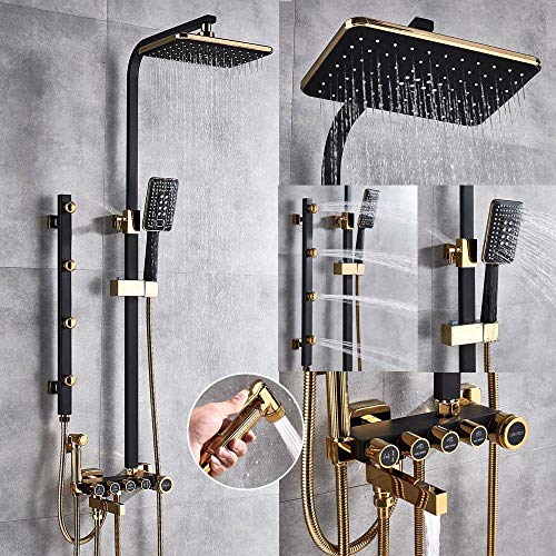 Luxuriöses Duscharmatur-Set in Weißgold mit 5-Funktionsschalter, Wandmontage, Regenduschkopf mit Handbrause, Badewannenauslauf, Bidet-Mischbatterie(Black Gold) von SGKOMN