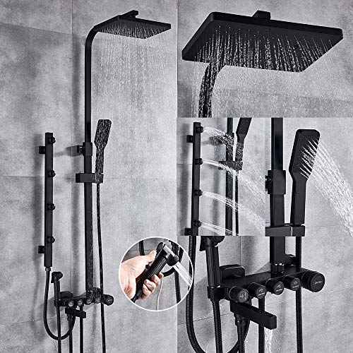 Luxuriöses Duscharmatur-Set in Weißgold mit 5-Funktionsschalter, Wandmontage, Regenduschkopf mit Handbrause, Badewannenauslauf, Bidet-Mischbatterie(Matte Black) von SGKOMN