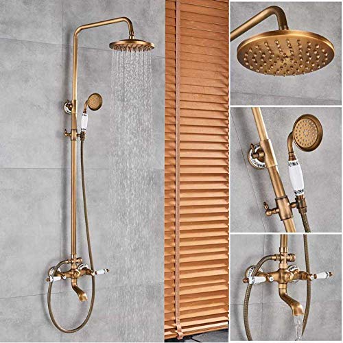 Luxuriöses Duscharmatur-Set mit zwei Griffen, 8 Regenduschen für Badezimmer mit Handbrause im Wandduschsystem, Badewannen-Duschsäule, antikes Duschset(Antique Shower Set) von SGKOMN