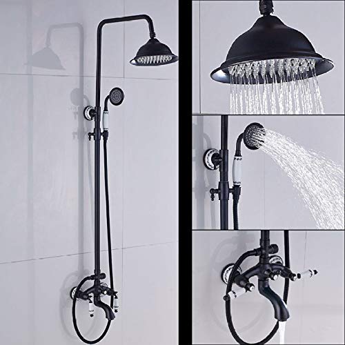 Luxuriöses Duscharmatur-Set mit zwei Griffen, 8 Regenduschen für Badezimmer mit Handbrause im Wandduschsystem, Badewannen-Duschsäule, antikes Duschset(Black Bronze Tap) von SGKOMN