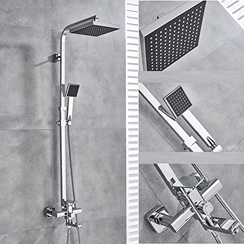 Luxuriöses mattschwarzes Regenduschen-Wasserhahn-Set, Einhebel-Badewannen-Duschmischer, Wasserhahn, Dusche, Heiß- und Kaltwasserhahn, gebürstetes Gold(8 Inch Chrome B) von SGKOMN