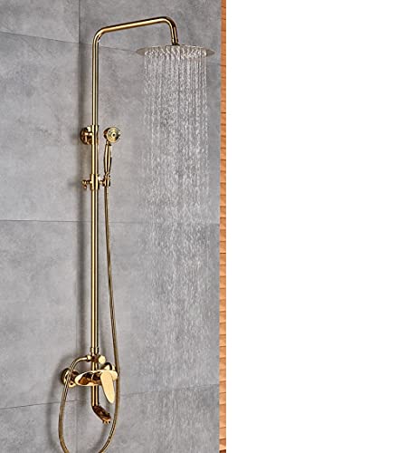 Luxus-Gold-Finish, Doppelgriffschalter, heiß und kalt, 8 Zoll Regenduschkopf, Badewannen- und Duscharmatur, Mischbatterie, Wandmontage von SGKOMN