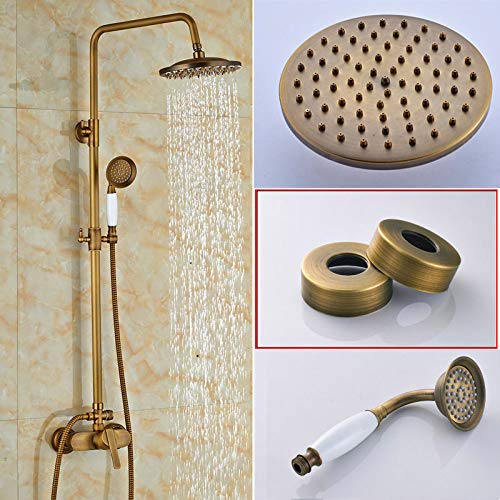 Messing Antik Regendusche Set Wasserhahn Einhand Außendusche Mischbatterie Messing Regendusche Mischbatterie mit Handbrause,02(Antique Brass D-01) von SGKOMN