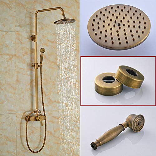 Messing Antik Regendusche Set Wasserhahn Einhand Außendusche Mischbatterie Messing Regendusche Mischbatterie mit Handbrause,02(Antique Brass D-02) von SGKOMN