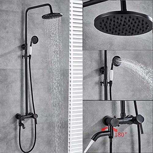 Regenduschen-Set aus schwarzer Bronze, Einhand-Drehbrause mit Wasserfall-Auslauf, Badewannen-Duschmischer, Handbrause aus Messing, höhenverstellbar, Duscharmatur B01(Shower Faucet A02) von SGKOMN
