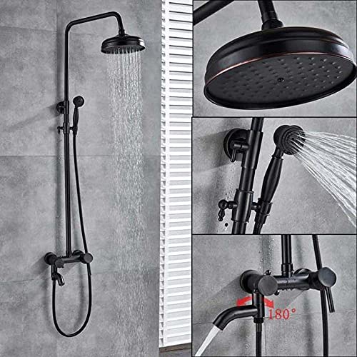 Regenduschen-Set aus schwarzer Bronze, Einhand-Drehbrause mit Wasserfall-Auslauf, Badewannen-Duschmischer, Handbrause aus Messing, höhenverstellbar, Duscharmatur B01(Shower Faucet B01) von SGKOMN