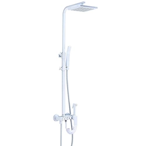 Regenduschsystem, weißes freiliegendes Duscharmatur-Set, wandmontiertes modernes Badezimmer-Duscharmatur-Set mit Regenduschkopf, Handbrause, Wannenauslauf und Bidetbrause von SGKOMN