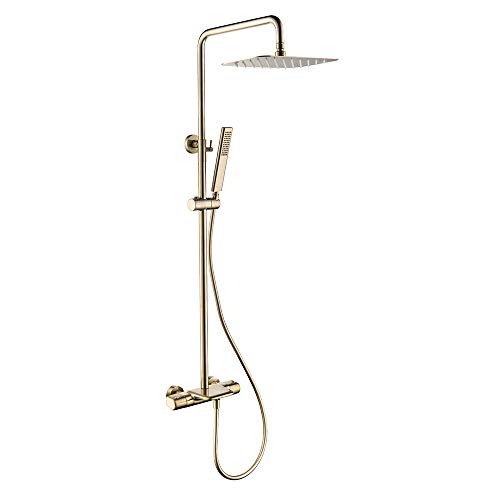 Regenduschsystem in gebürstetem Gold mit Wasserfallauslauf, Duscharmatur-Set mit hohem Durchfluss, Regenduschkopf und Handbrausen von SGKOMN