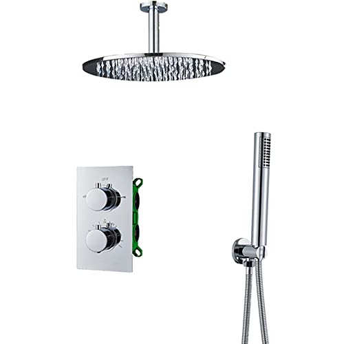 Regenduschsystem verdeckt, Hochdruck-Chrom-Regenduscharmatur, 2-Funktions-Messing-Duschkombinationsset mit Regenduschkopf, Handbrause, 16 Zoll Decke(Ceiling 16inch) von SGKOMN