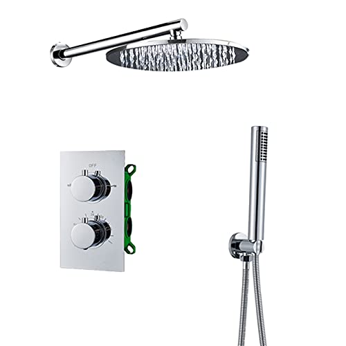 Regenduschsystem verdeckt, Hochdruck-Chrom-Regenduscharmatur, 2-Funktions-Messing-Duschkombinationsset mit Regenduschkopf, Handbrause, 16 Zoll Decke(Wall 12inch) von SGKOMN