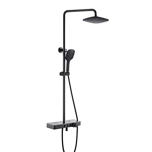 Regenmischer-Duschsystem mit Ablagefläche, Messing-Badezimmer-Duscharmatur-Set mit ABS-Regenduschkopf, Handbrause, Badewannenarmatur von SGKOMN