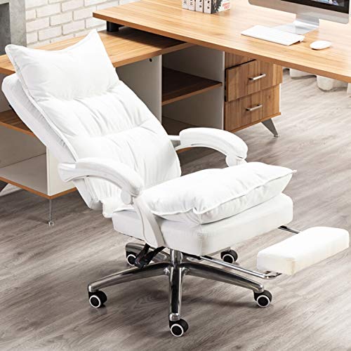 SGKOMN Büro-Computerstuhl, Chefsessel, ergonomischer Computer-Schreibtischstuhl, 360-Grad-Drehstuhl, Chefsessel mit hoher Rückenlehne, Dickes Sitzkissen, moderner Chefsesse, White von SGKOMN