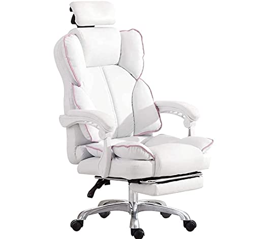 SGKOMN Büro-Computerstuhl Pink, Gaming-Stuhl für Mädchen Ergonomischer Bürostuhl mit Kopfstütze Chefsessel aus PU-Leder Verstellbare Liegefunktion mit Fußstütze Pink, White von SGKOMN