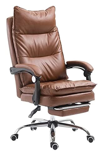 SGKOMN Bürostuhl Stuhl Bürostuhl Liegestuhl Drehstuhl mit hoher Rückenlehne Schreibtischstuhl Computerstuhl mit Fußstütze Ergonomischer Chefsessel aus PU-Leder, Schwarz, Brown von SGKOMN