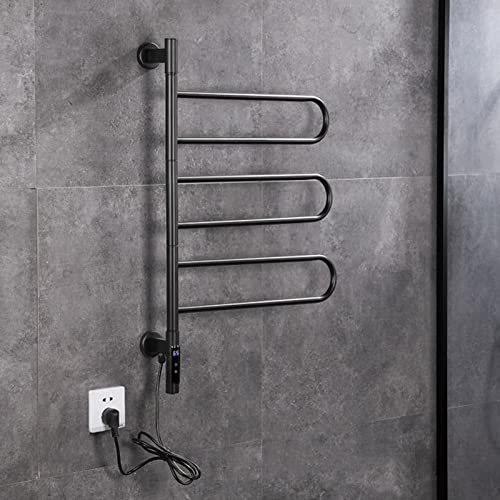SGKOMN Elektrischer Handtuchwärmer, an der Wand montierter, intelligenter Handtuchwärmer mit konstanter Temperatur, um 180 ° drehbarer Handtuchwärmer aus Edelstahl für Badezimmer/to, Black von SGKOMN