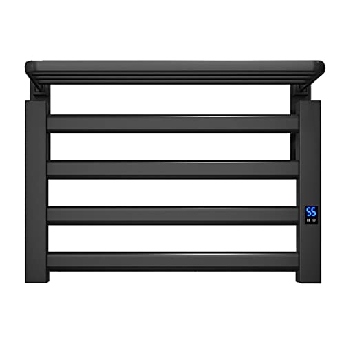 SGKOMN Elektrischer Handtuchwärmer mit klappbarer Ablage, 80 W beheizter Handtuchtrockner mit Timer, an der Wand montierter 4-Stab-Heizkörper für Badezimmer, hochwertige Aluminiumle, Black-Plug In von SGKOMN