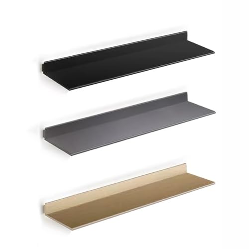 SGKOMN Schwebendes Ausstellungsregal mit LED-Lichtleiste, wasserdichtes und verschleißfestes Metallmaterial, Wandregale für Schlafzimmer, Wohnzimmer, Badezimmer, Schwarz, 60 cm(Gold 60cm) von SGKOMN